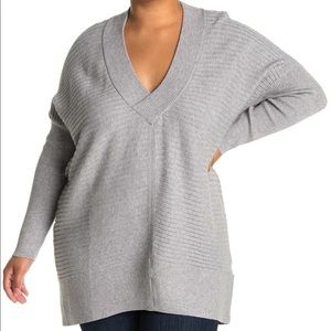STITCHDROP GREY DOLMAN SLEEVE V-NECK SWEATER